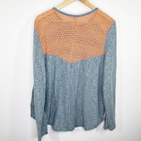 Ces Femme Blue Knit Shoulder Long Sleeve Shirt Women's Plus Size 1XL NWOT - Picture 2 of 7